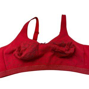 Cacique Red Lace Cotton Unlined Full Coverage Lace Bow Bra Size 46D